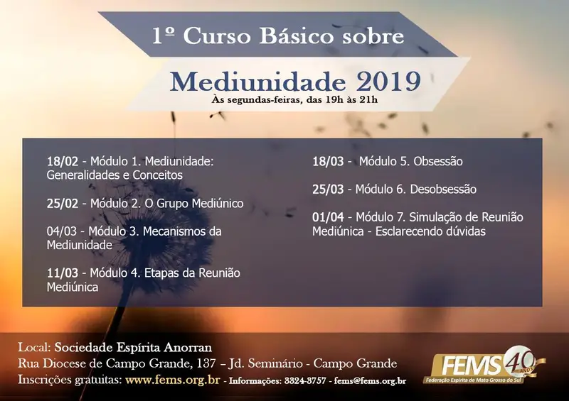 1º CURSO BÁSICO SOBRE MEDIUNIDADE 2019