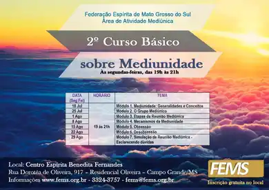 2º Curso Básico sobre Mediunidade 2016 em Campo Grande – Módulos 1 e 2 