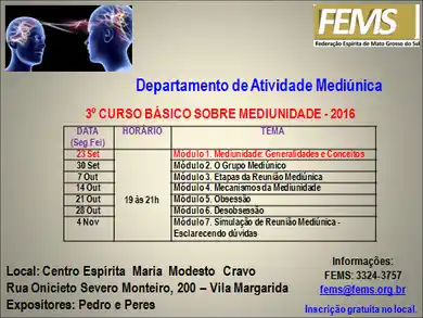3º Curso Básico Sobre Mediunidade 2016 