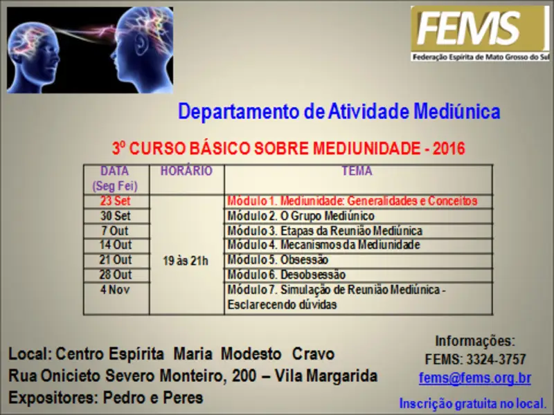 3º Curso Básico Sobre Mediunidade 2016 