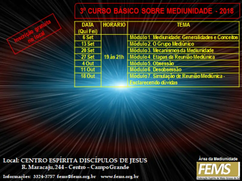 3° Curso Básico Sobre Mediunidade 2018