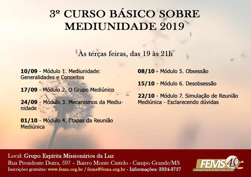 3º CURSO BÁSICO SOBRE MEDIUNIDADE 2019