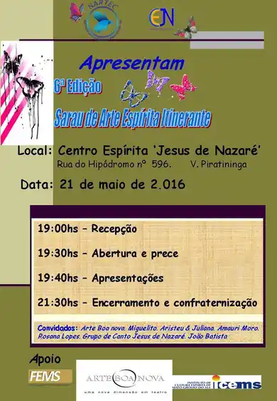 6ª EDIÇÃO SARAU DE ARTE ESPÍRITA ITINERANTE DE CAMPO GRANDE