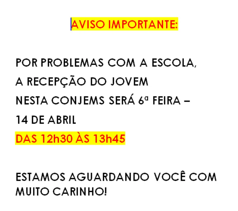 AVISO IMPORTANTE