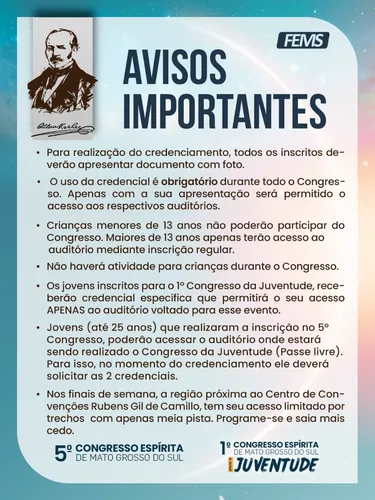 AVISOS IMPORTANTES AOS CONGRESSISTAS