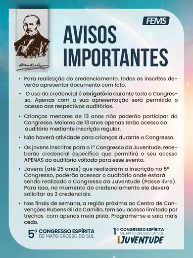 AVISOS IMPORTANTES AOS CONGRESSISTAS