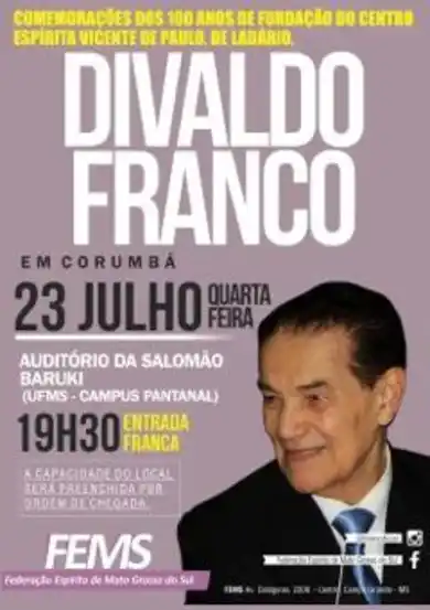 Divaldo Franco realiza palestra pública em Corumbá
