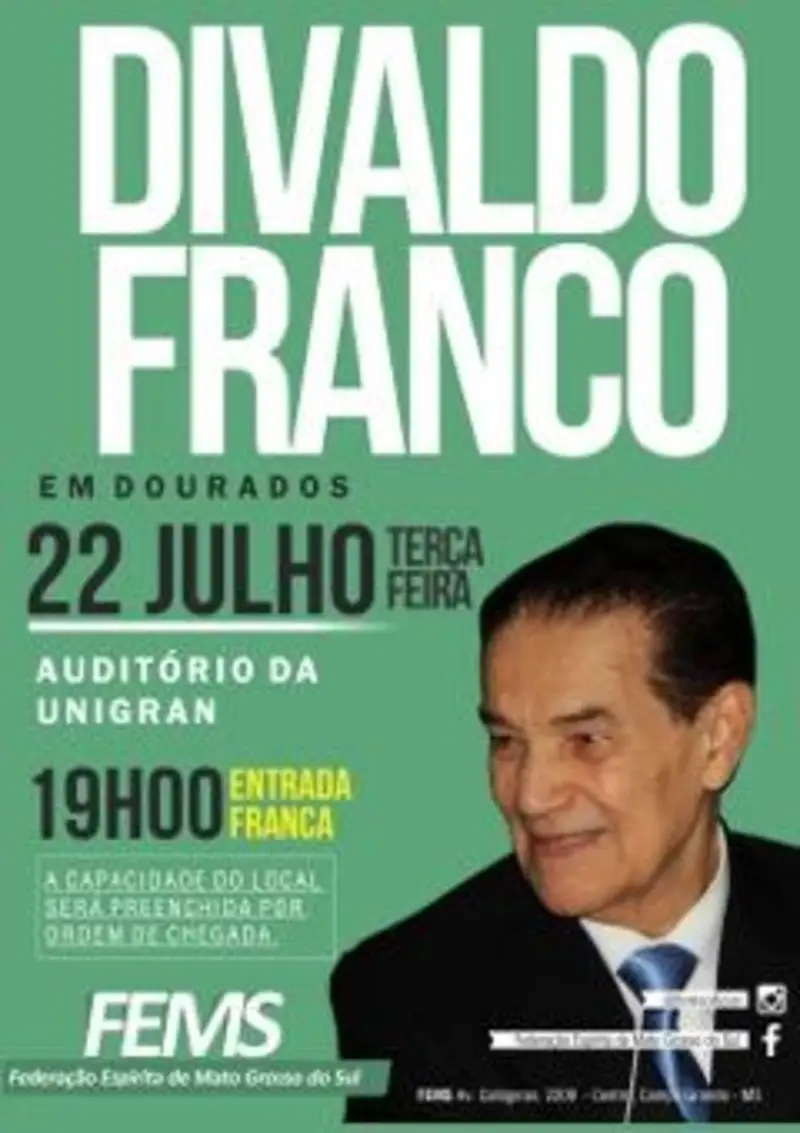 Divaldo Franco realiza palestra pública em Dourados