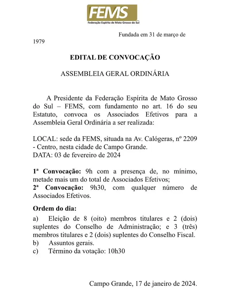 EDITAL DE CONVOCAÇÃO - ASSEMBLEIA GERAL ORDINÁRIA