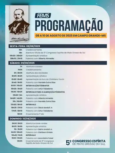 Programação do 5º Congresso Espírita de Mato Grosso do Sul