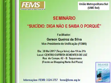 SEMINÁRIO - SUICÍDIO: DIGA NÃO E SAIBA O PORQUÊ"